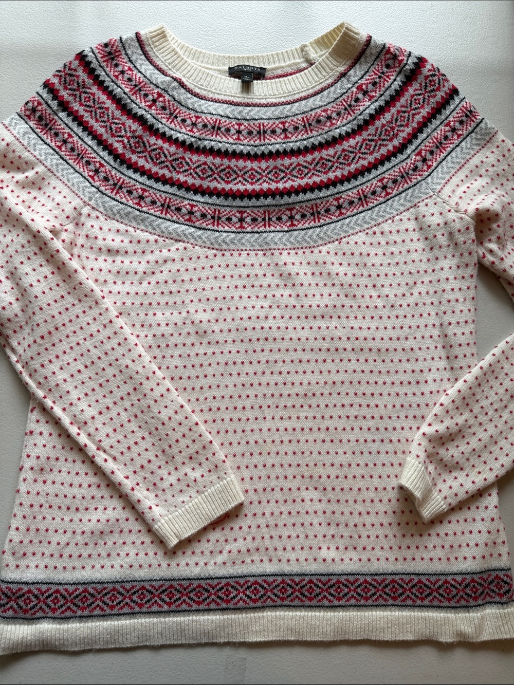 Talbots Cream and Pink Fair Isle Crewneck Sweater - Picture 11 of 14